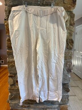 Lane Bryant NWT Wide Leg Pant Size 26R Linen Blend White Stretch Waist Belted
